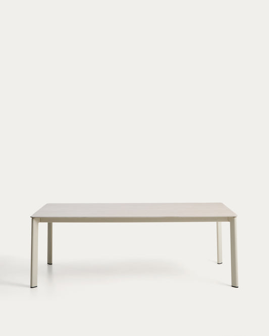 Table Anafi avec plateau en pierre frittée beige 220 x 100 cm