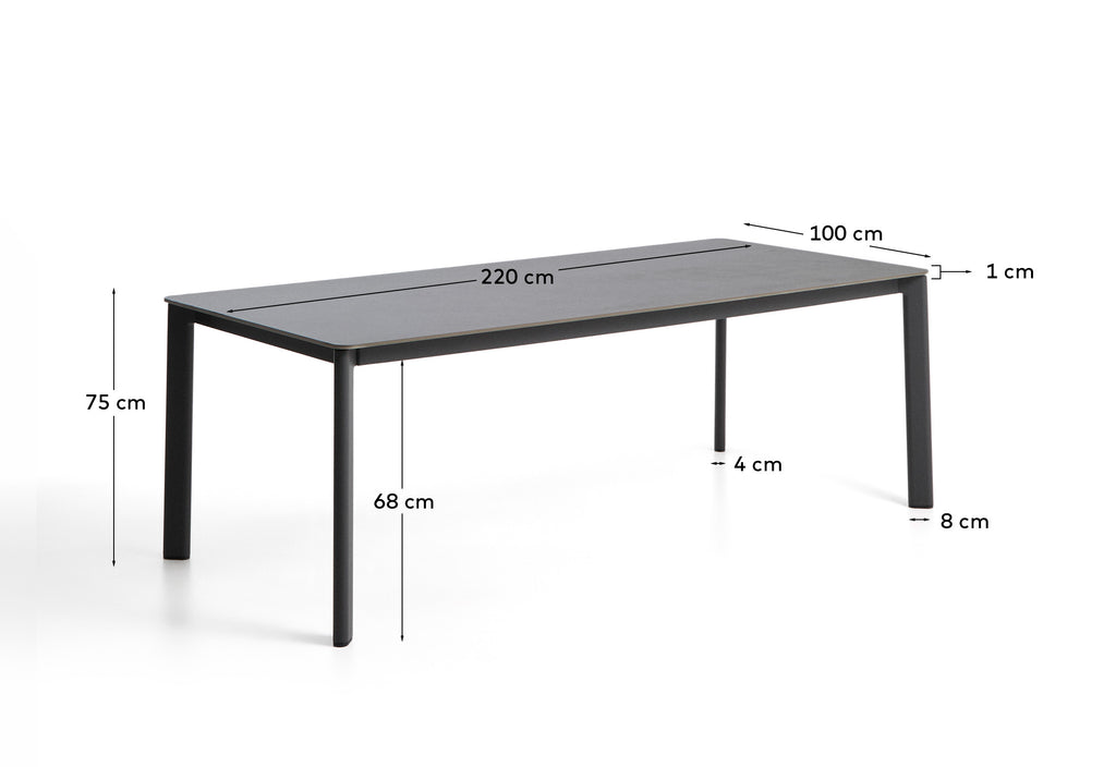 Table Anafi en pierre frittée et aluminium graphite 220 x 100 cm