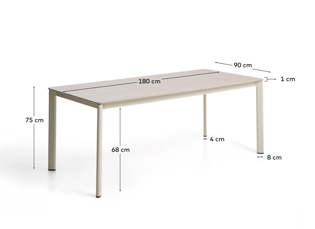 Table Anafi en pierre frittée et aluminium écru 180 x 90 cm