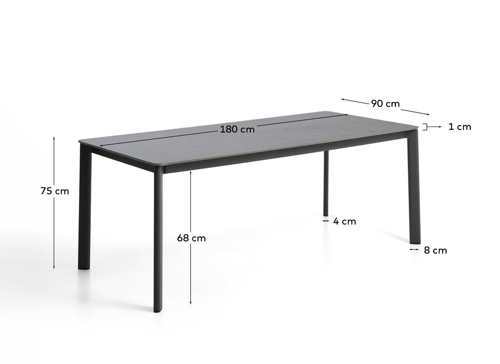 Table Anafi en pierre frittée et aluminium graphite 180 x 90 cm