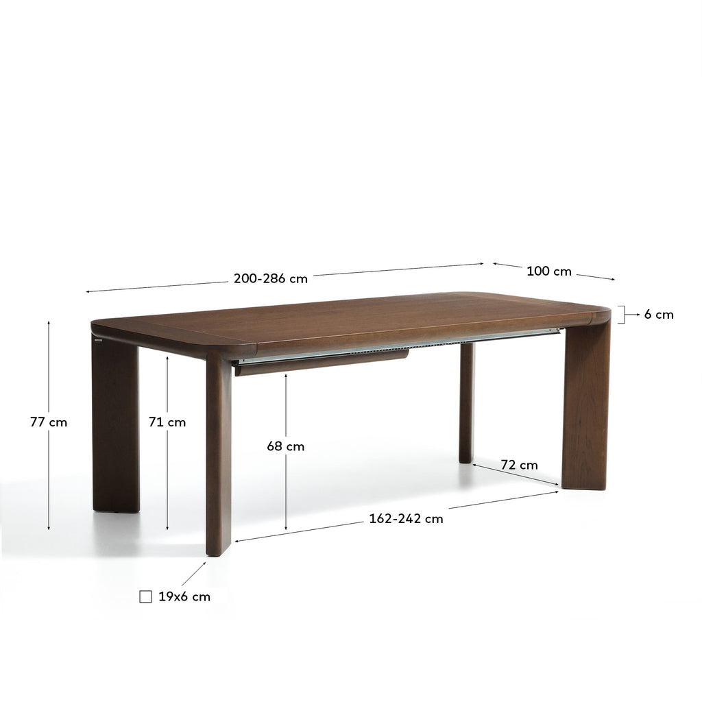 Table extensible Jondal en bois et placage de chêne avec finition ton noyer FSC 100 % 200 (286) x 100 cm