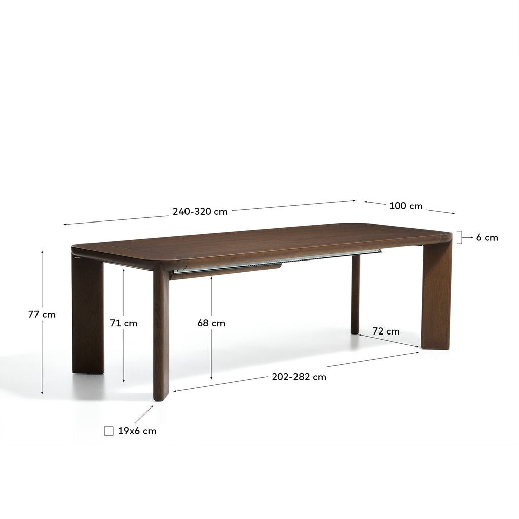 Table extensible Jondal en bois et placage de chêne avec finition ton noyer FSC 100 % 240 (320) x 100 cm