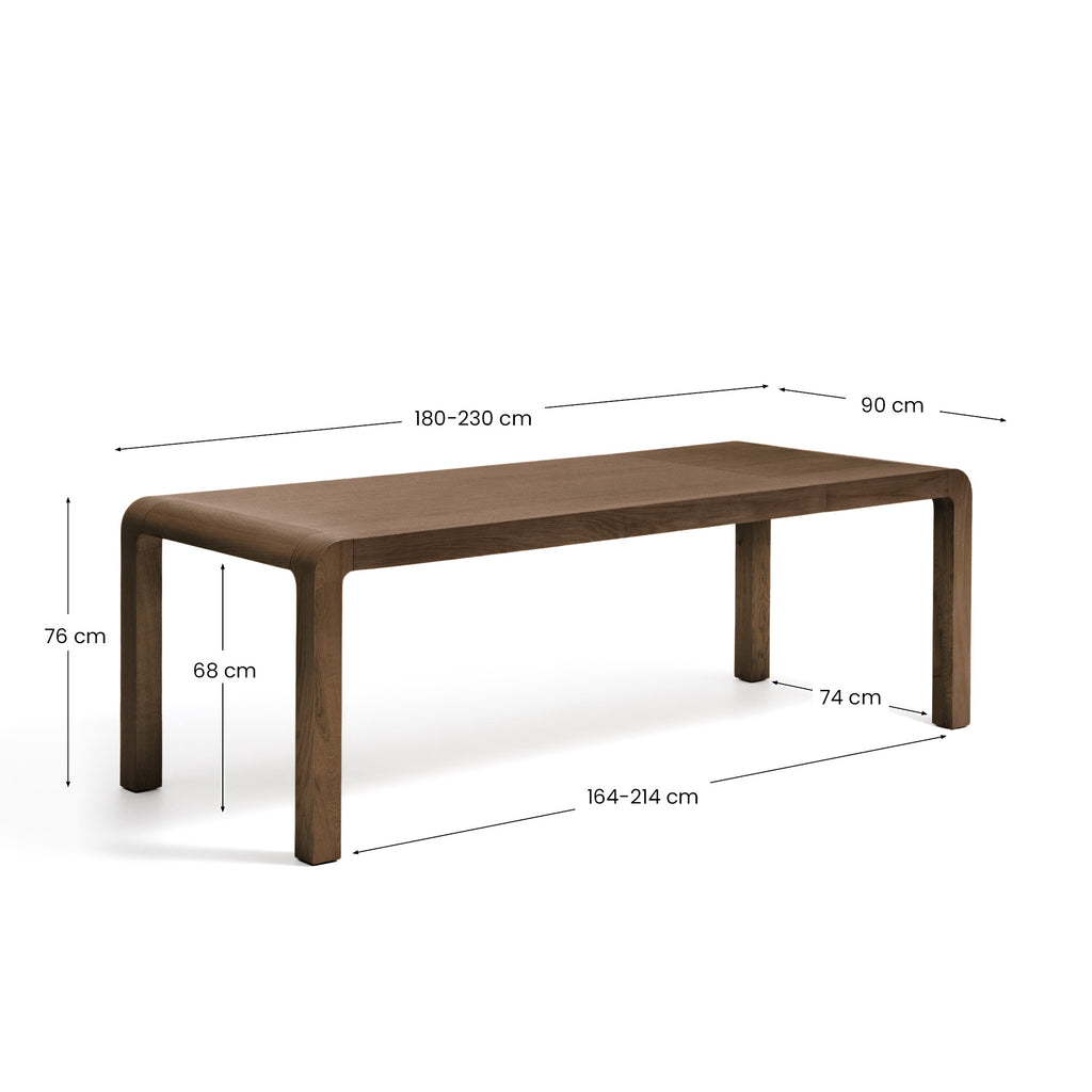Table extensible Erisia en bois de chêne massif finition ton noyer foncé 180 (230) x 90 cm FSC 100%