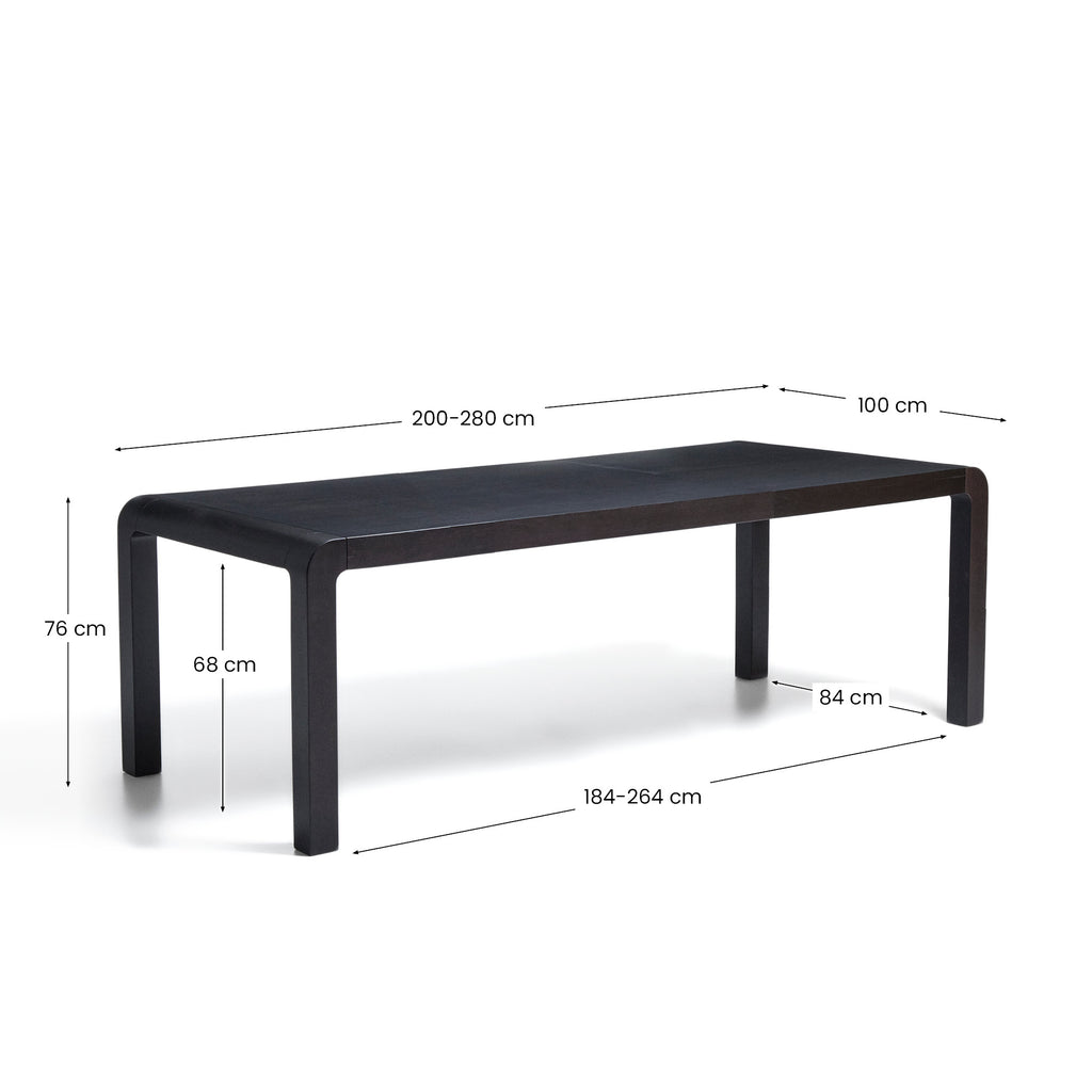 Table extensible Erisia en bois de chêne massif finition ébénisée 200 (280) x 100 cm FSC 100%