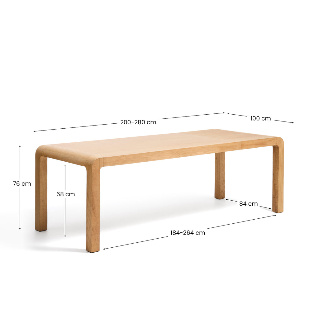 Table extensible Erisia en bois de chêne massif finition ton naturel 200 (280) x 100 cm FSC 100%