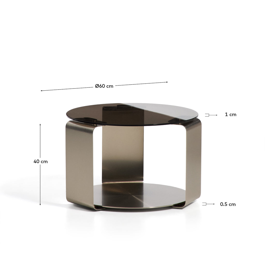 Dolven coffee table in brown glass and brushed steel Ø60cm