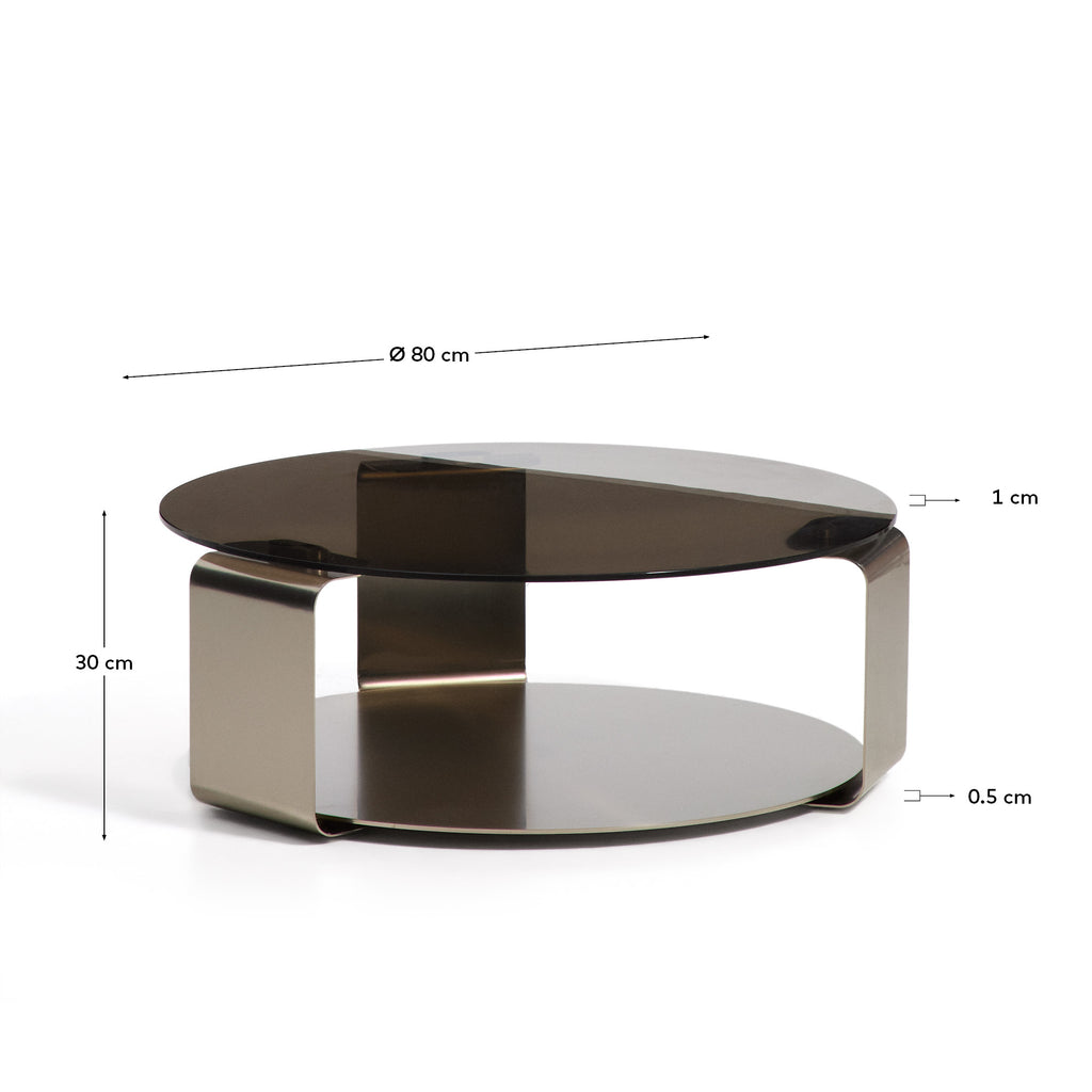 Table basse Dolven en verre marron et acier brossé Ø 80 cm