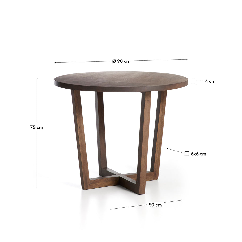 Nahla round table in solid mango wood with walnut finish Ø 90cm FSC 100%