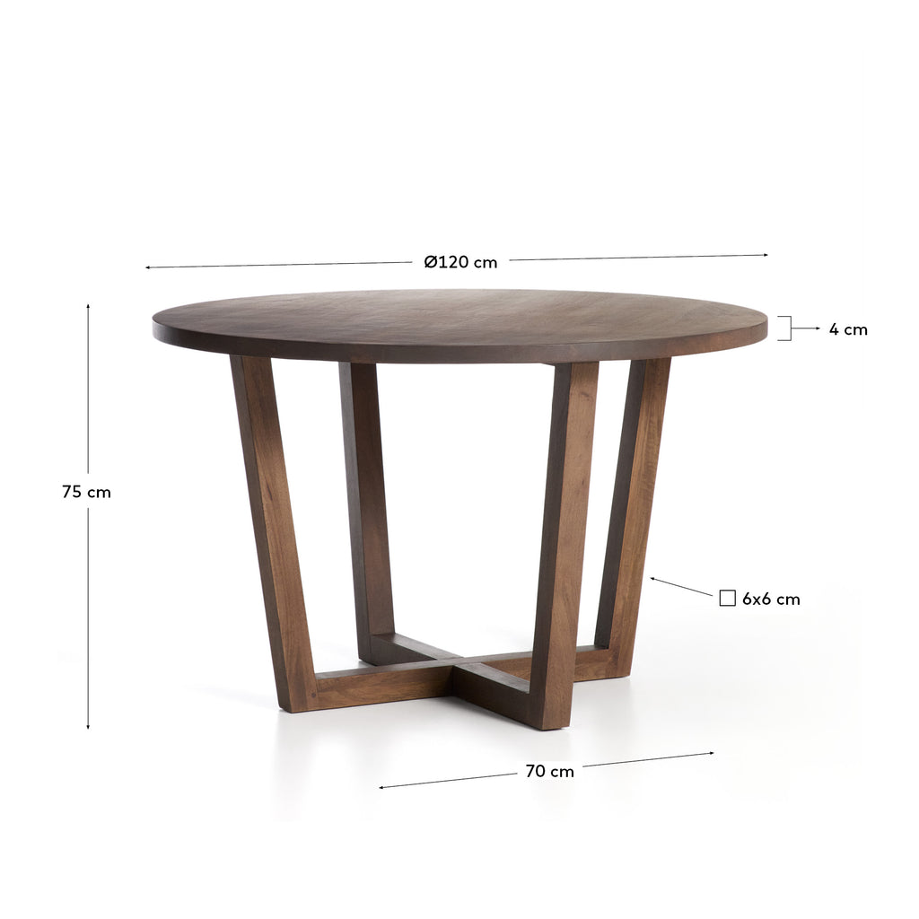 Nahla round table in solid mango wood with walnut finish Ø 120cm FSC 100%