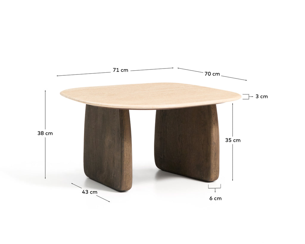 Table auxiliaire Pirita en travertin beige et pieds en bois de chêne avec finition foncée 71 x 70 cm FSC 100 %