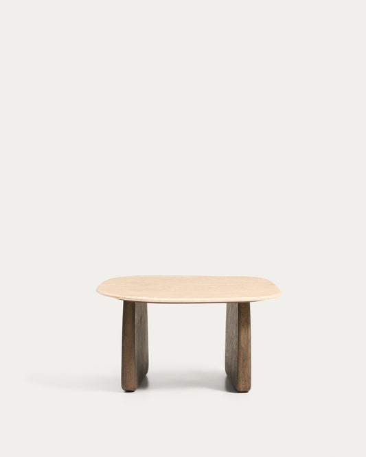 Table auxiliaire Pirita en travertin beige et pieds en bois de chêne avec finition foncée 71 x 70 cm FSC 100 %