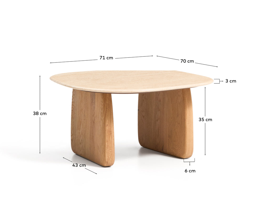 Table auxiliaire Pirita en travertin beige et pieds en bois de chêne avec finition ton naturel 71 x 70 cm FSC 100 %