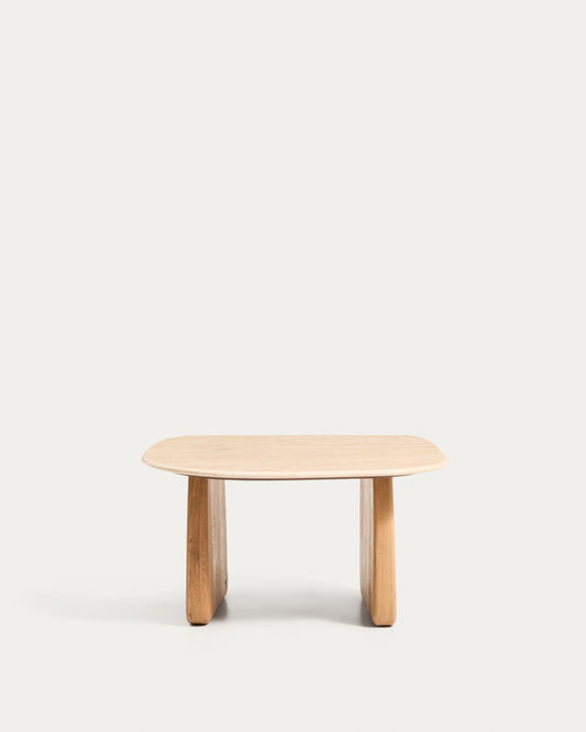 Table auxiliaire Pirita en travertin beige et pieds en bois de chêne avec finition ton naturel 71 x 70 cm FSC 100 %