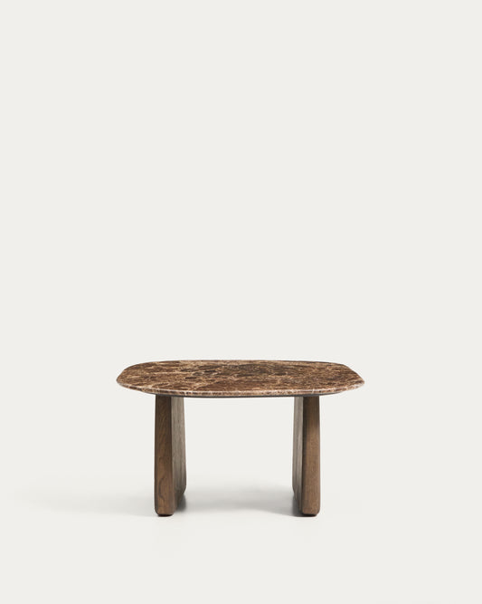 Table auxiliaire Pirita en marbre marron et pieds en bois de chêne avec finition foncée 71 x 70 cm FSC 100 %