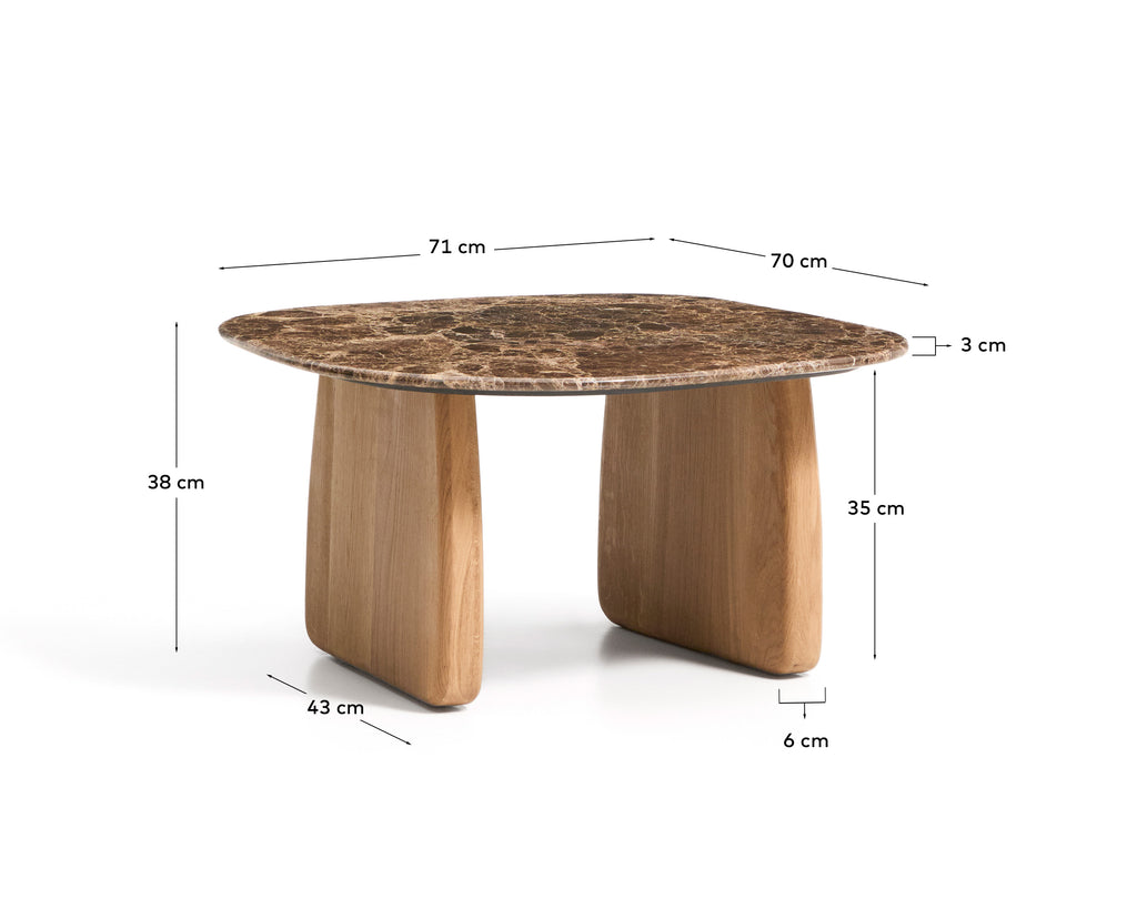 Table auxiliaire Pirita en marbre marron et pieds en bois de chêne avec finition ton naturel 71 x 70 cm FSC 100 %