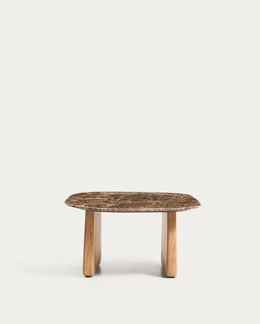 Table auxiliaire Pirita en marbre marron et pieds en bois de chêne avec finition ton naturel 71 x 70 cm FSC 100 %