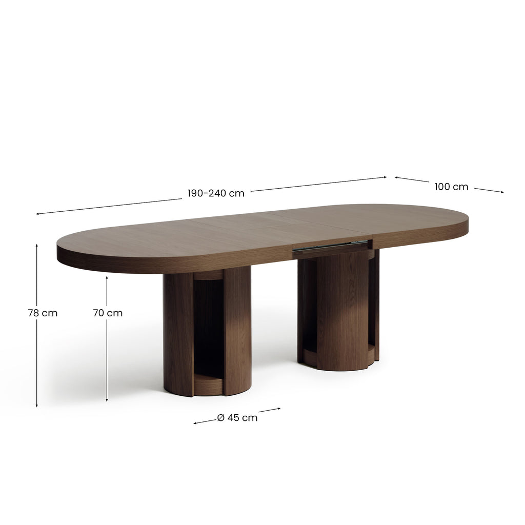 Table extensible ovale Artis en bois et placage de chêne avec finition ton noyer FSC 100 % 190 (240) x 100 cm