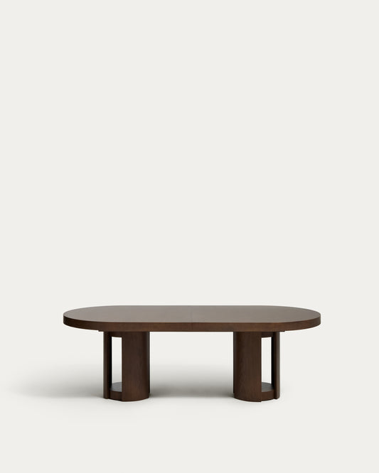 Artis extendable oval table in solid wood and oak veneer with a walnut finish, FSC 100%, 240 (290) x 110 cm