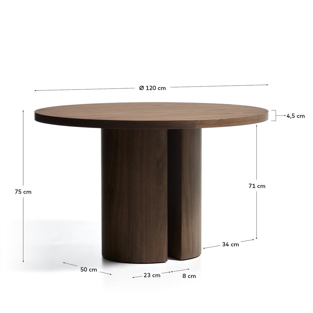 Table ronde Nealy en placage de noyer, finition foncée Ø 120 cm