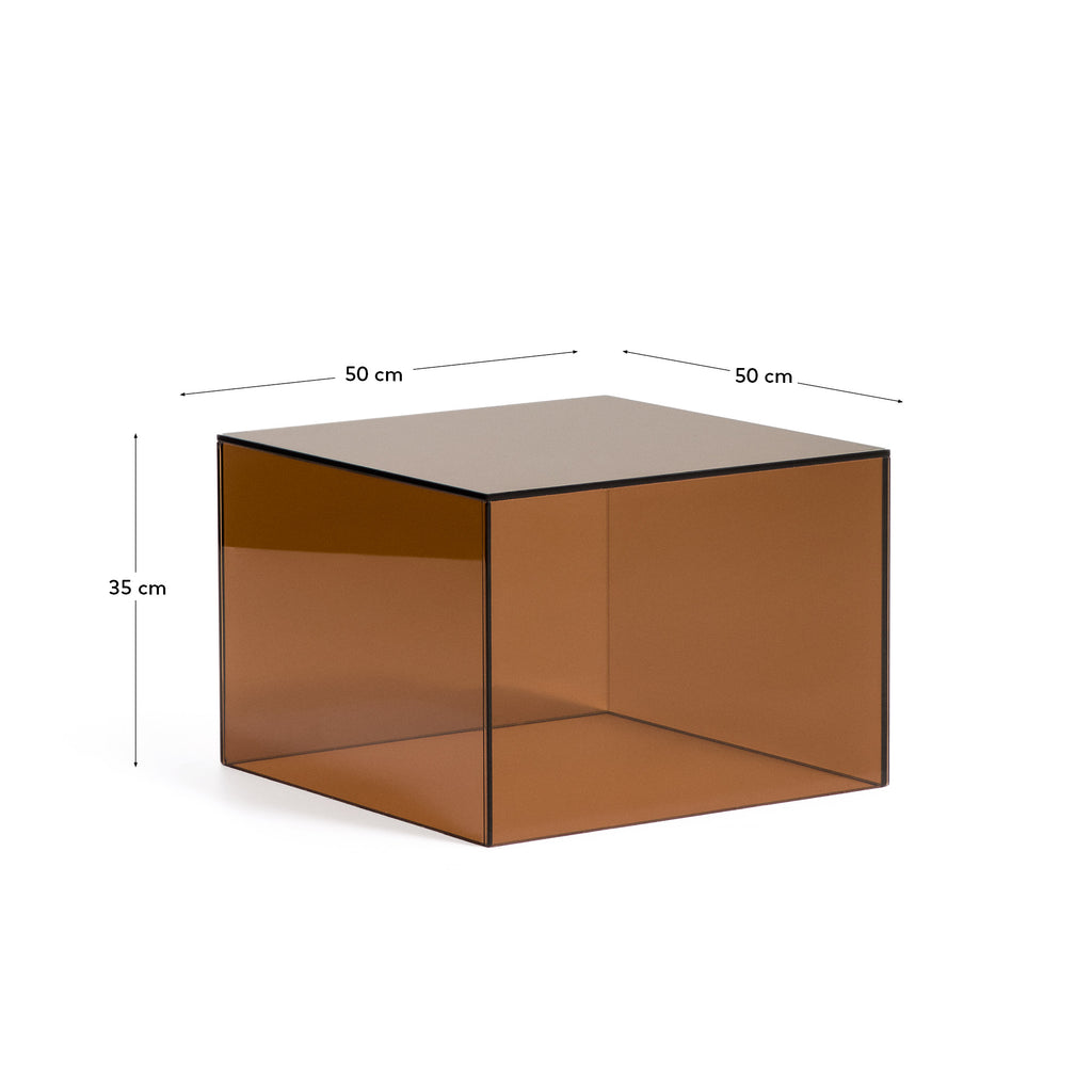 Table auxiliaire Orlia en verre trempé marron 50 x 50 cm