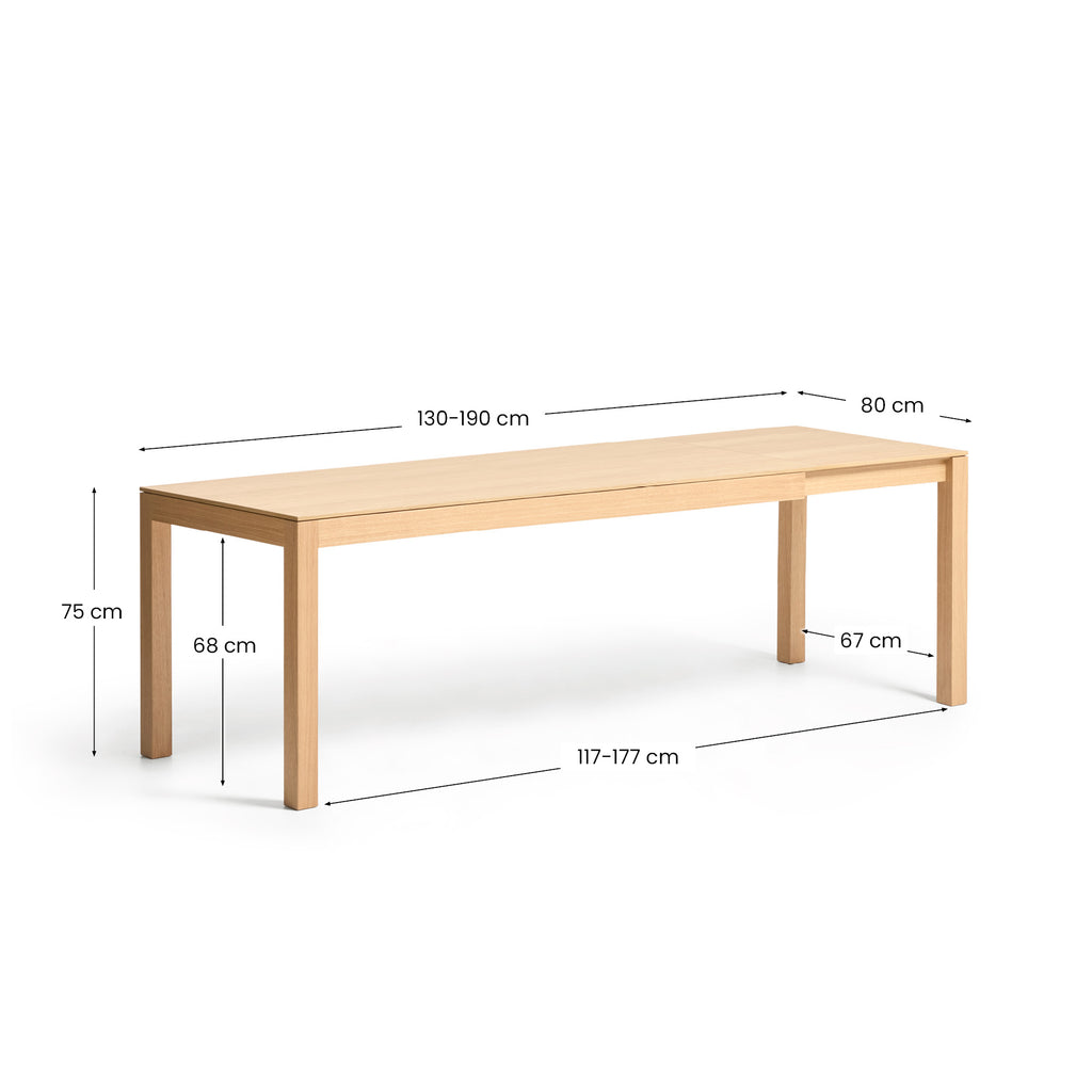 Table extensible Narevi en placage de chêne finition naturelle 130 (190) x 80 cm