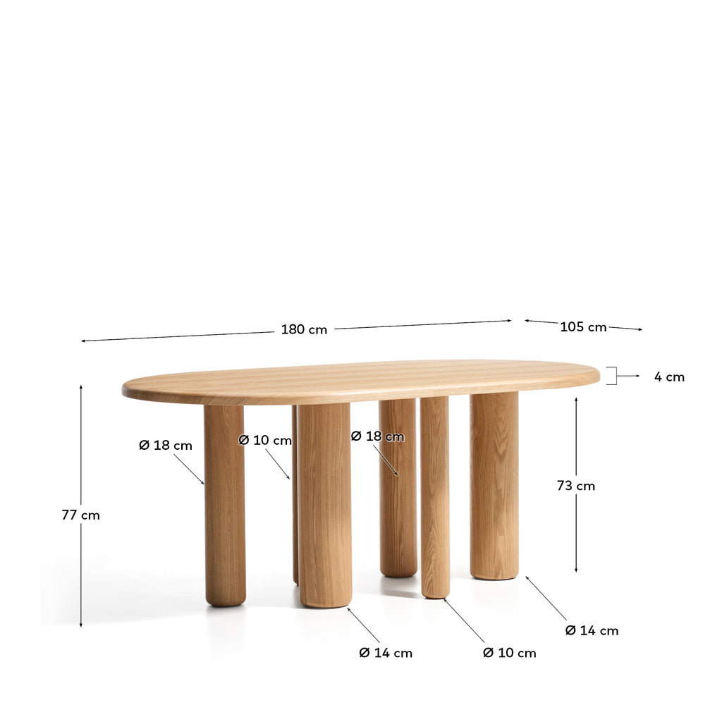 Table ovale Mailen en contre-plaqué de frêne avec finition naturelle Ø 180 x 105 cm