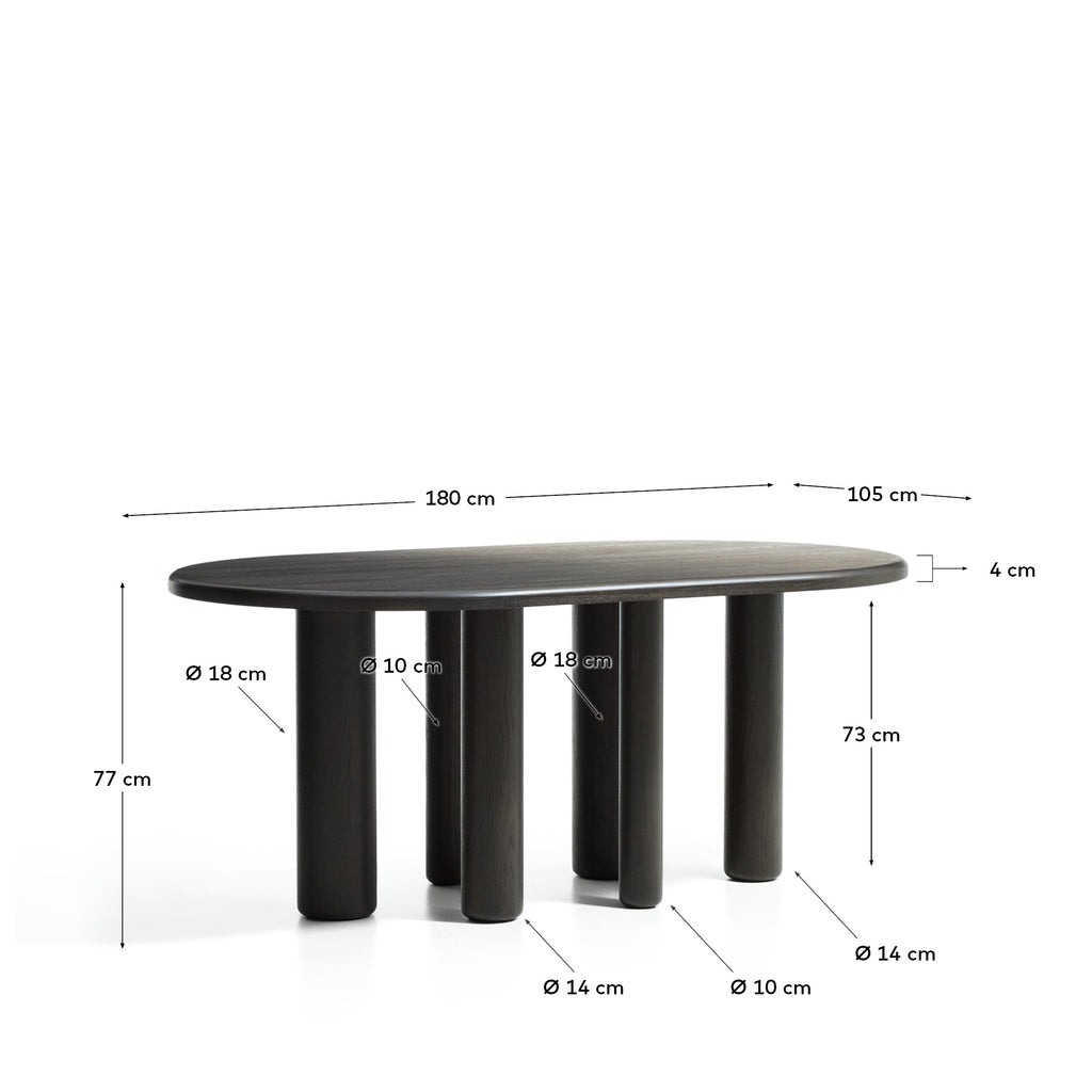 Table ovale Mailen en contre-plaqué de frêne avec finition foncée  Ø 180 x 105 cm