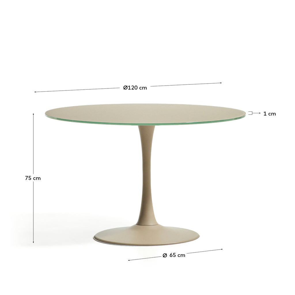 Table ronde Vedira en verre et acier taupe Ø 120 cm