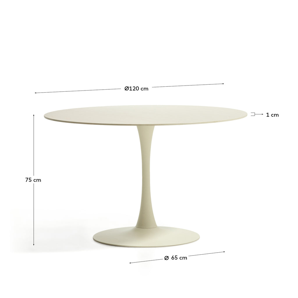Round Vedira table in ecru ceramic and beige steel Ø120 cm