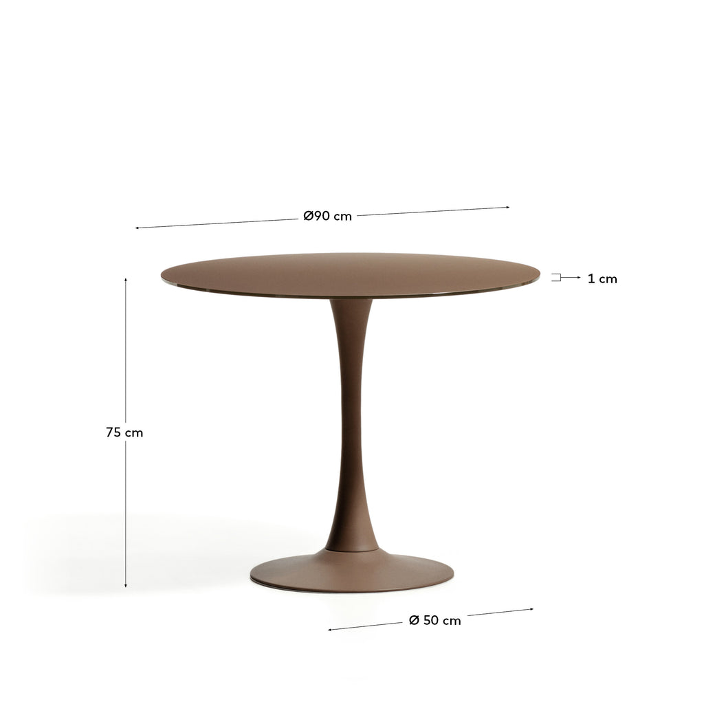 Table ronde Vedira en verre et acier marron Ø 90 cm