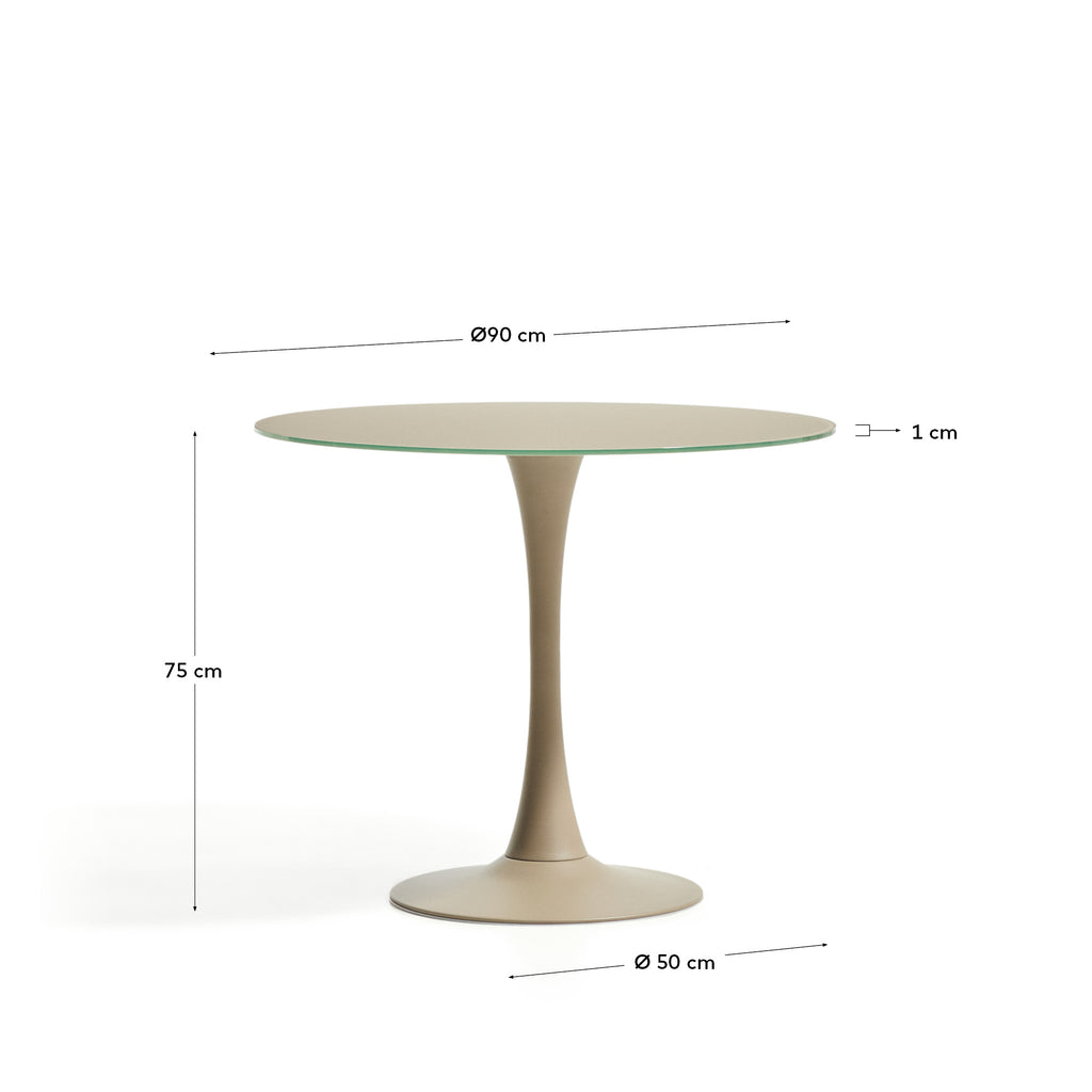 Table ronde Vedira en verre et acier taupe Ø 90 cm