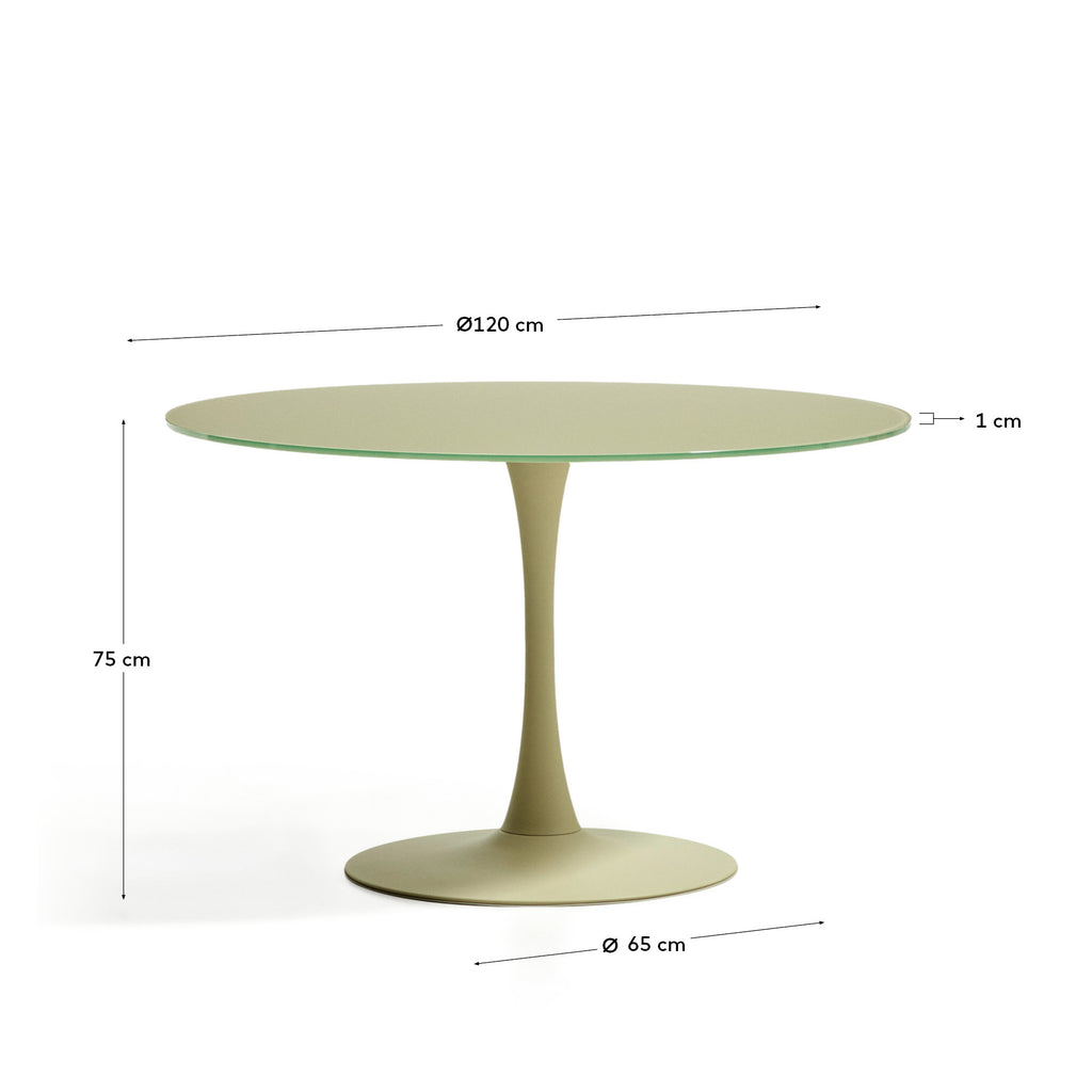 Table ronde Vedira en verre et acier vert Ø 120 cm