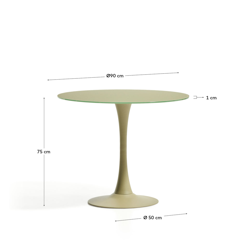 Round Vedira table in glass and green steel Ø90 cm