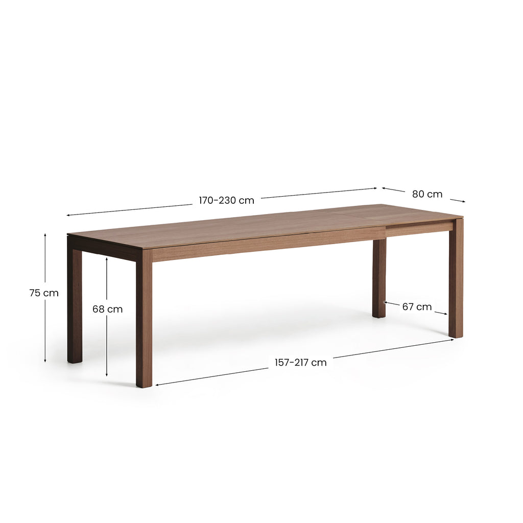 Table extensible Narevi en placage de chêne finition noyer 170 (230) x 80 cm