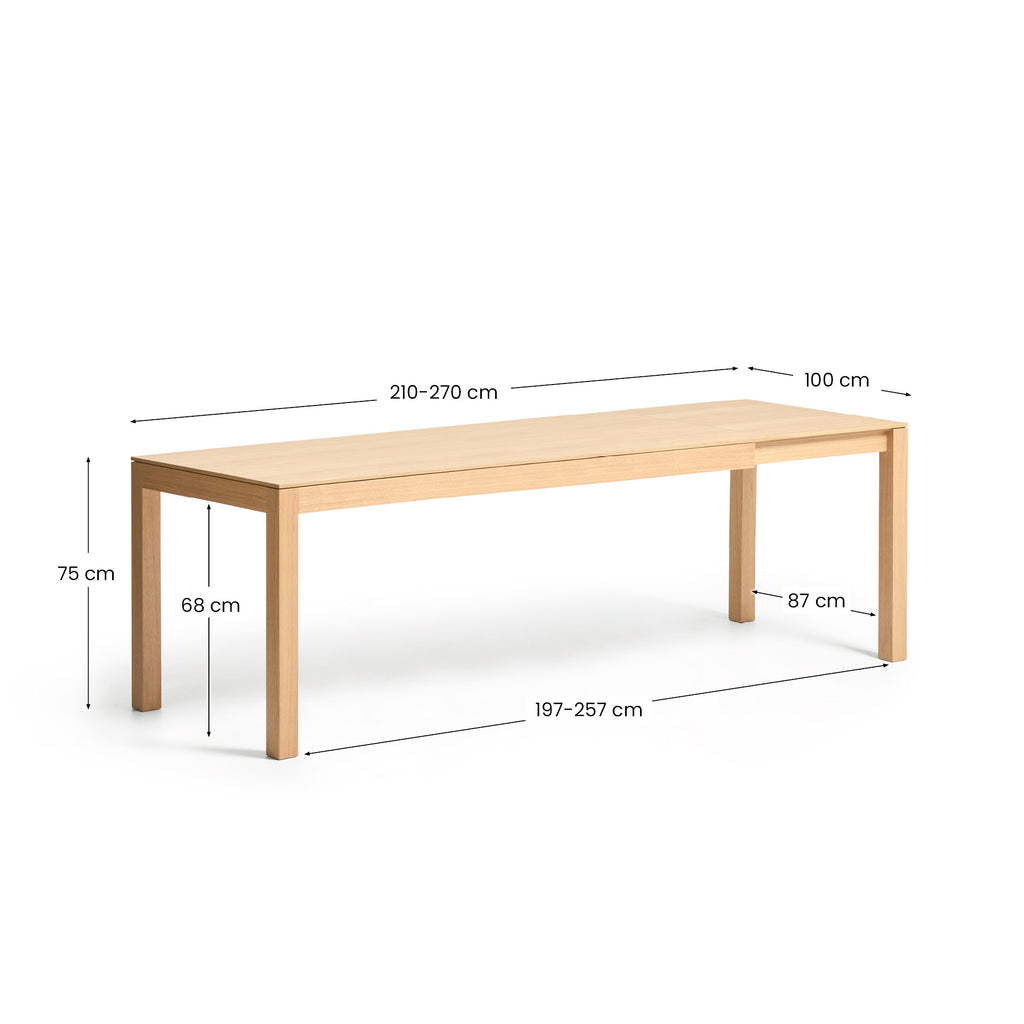 Table extensible Narevi en placage de chêne finition naturelle 210 (270) x 100 cm