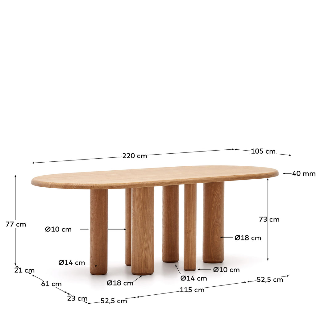 Table ovale Mailen en contre-plaqué de frêne avec finition naturelle Ø 220 x 105 cm