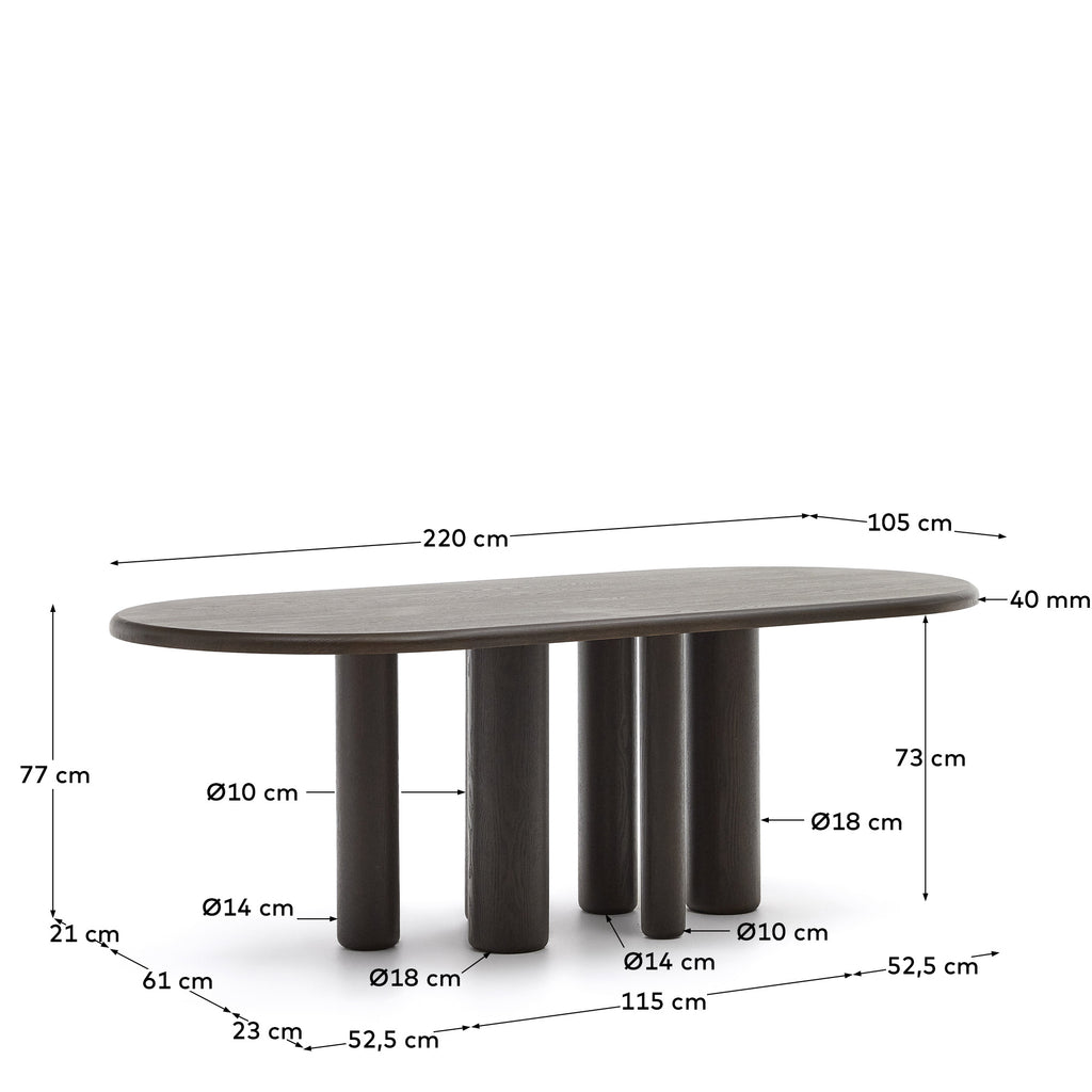 Table ovale Mailen en contre-plaqué de frêne avec finition foncée  Ø 220 x 105 cm