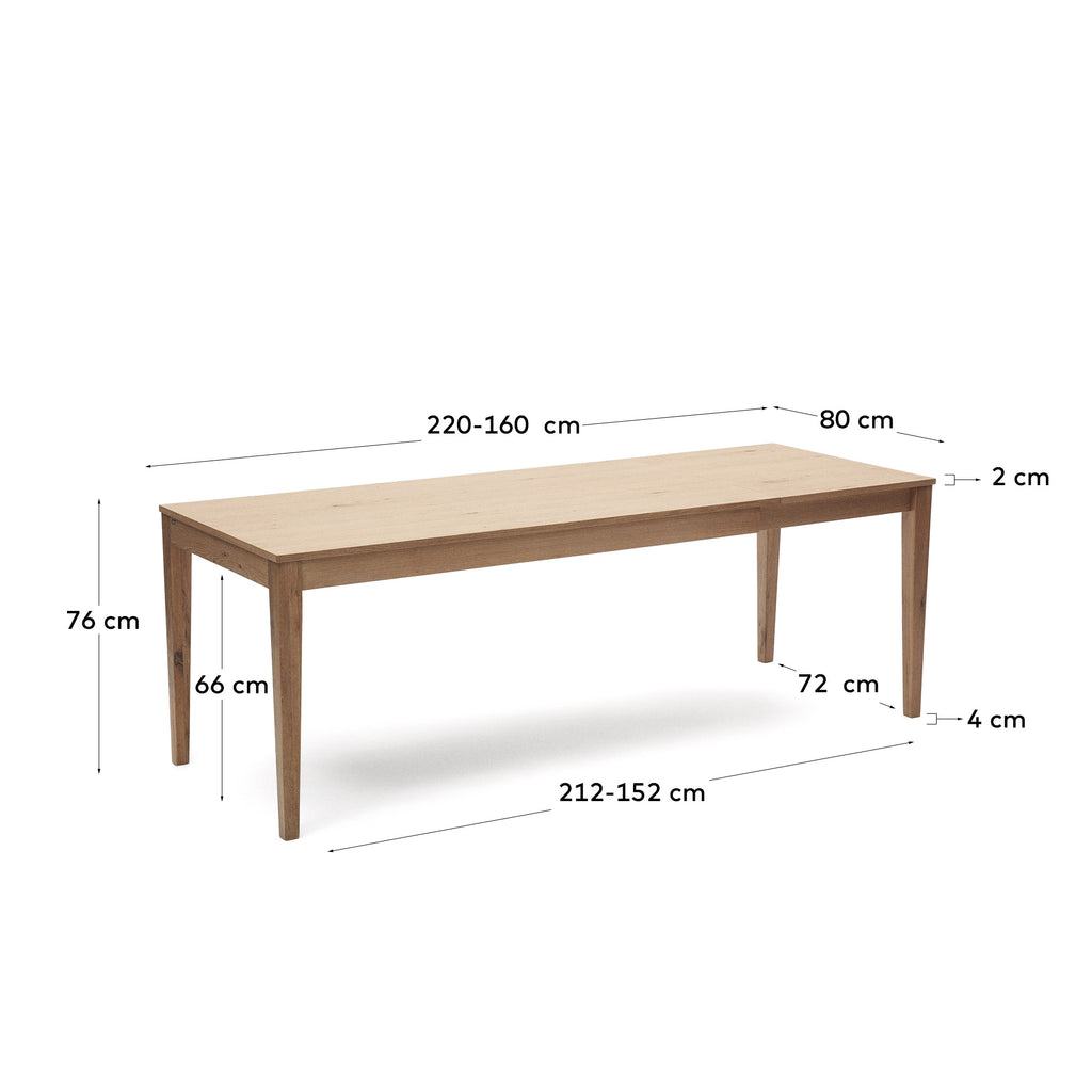 Table extensible Yain en placage et bois de chêne 160 (220) x 80 cm
