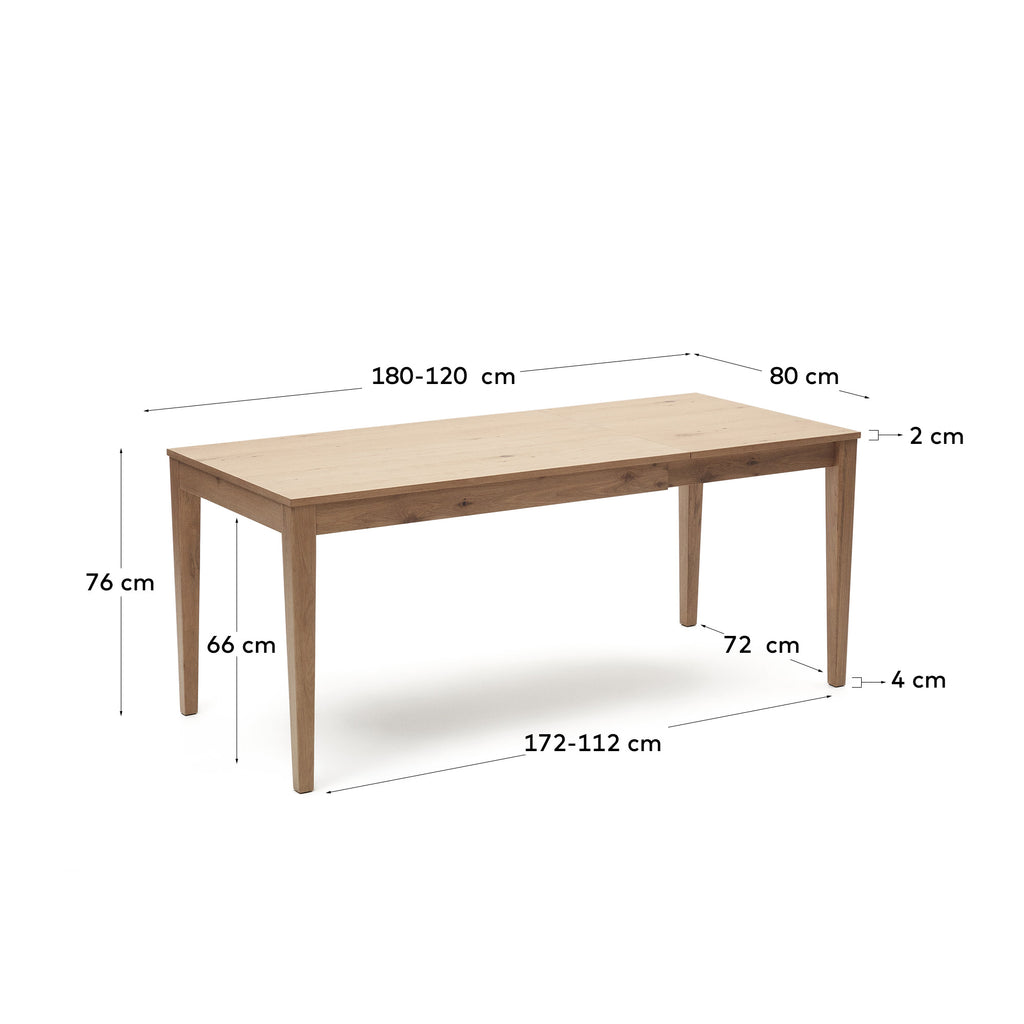 Table extensible Yain en placage et bois de chêne 120 (180) x 80 cm