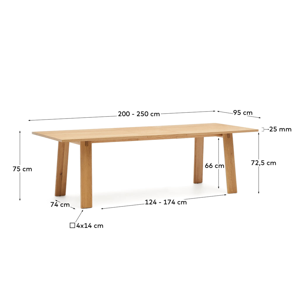 Table extensible Arlen en placage et bois de chêne, finition naturelle 200 (250)x95 cm, FSC Mix Credit