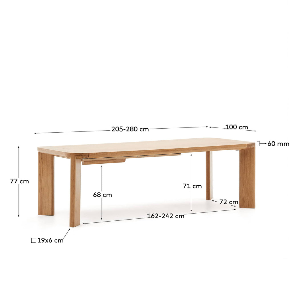 Table extensible Jondal en bois et placage de chêne FSC 100 % 200 (280) x 100 cm