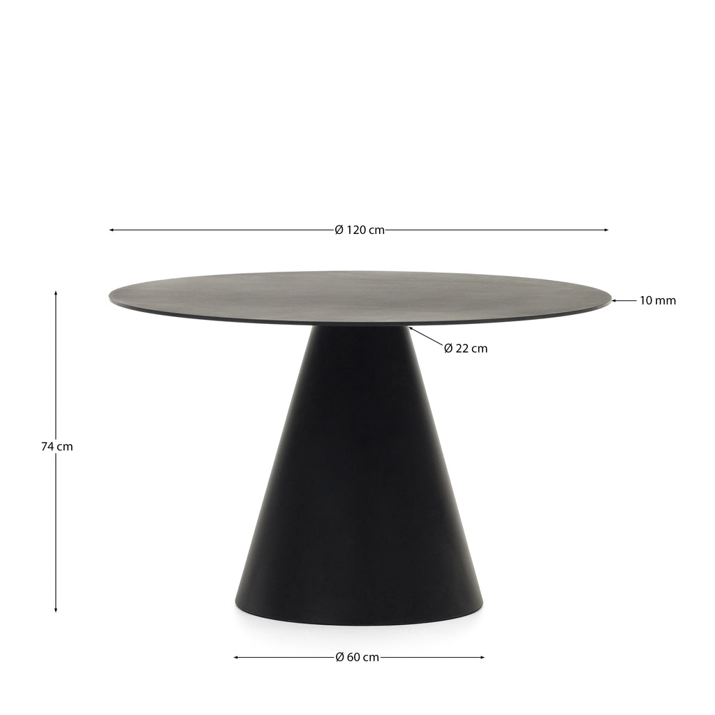 Table Wilshire en verre trempé et métal avec finition peinture noire Ø 120 cm