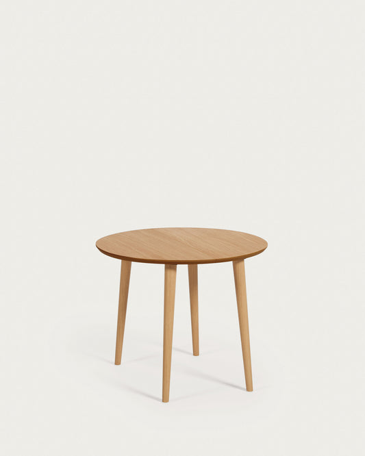 Table extensible ronde Oqui MDF en placage de chêne et pieds bois 90 (170) x 90 cm