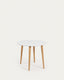 Oqui extendable round table in MDF with white lacquer and solid beech wood legs, 90 (170) x 90 cm