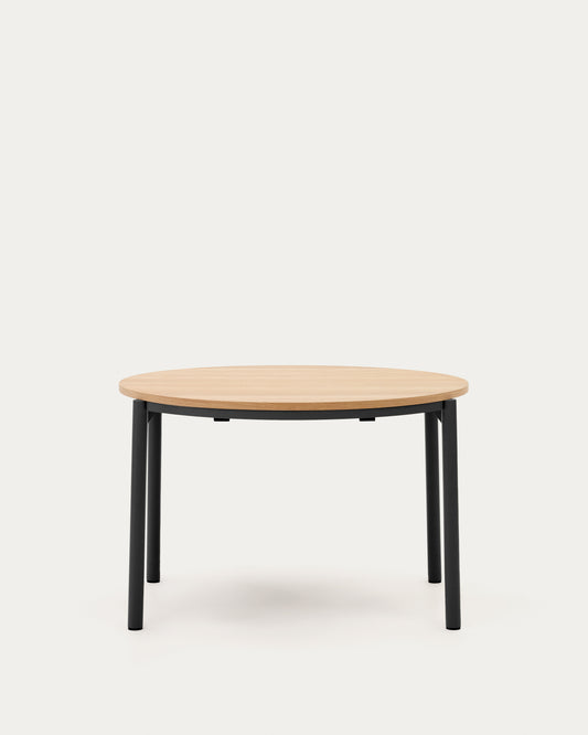 Table extensible ronde Montuiri placage en chêne et pieds en acier finition noire  Ø 120 (200) cm