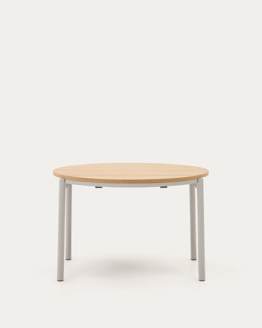 Table extensible ronde Montuiri placage en chêne et pieds en acier finition grise  Ø 120 (200) cm