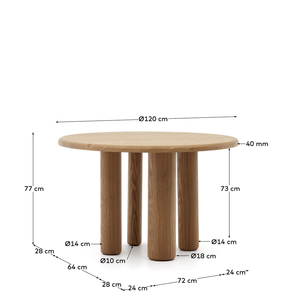 Table ronde Mailen en contre-plaqué de frêne avec finition naturelle l Ø 120 cm