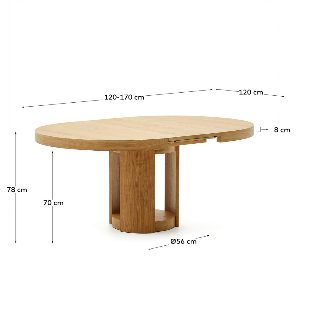 Table ronde extensible Artis en bois et placage de chêne FSC 100 % 120 (170) x 80 cm