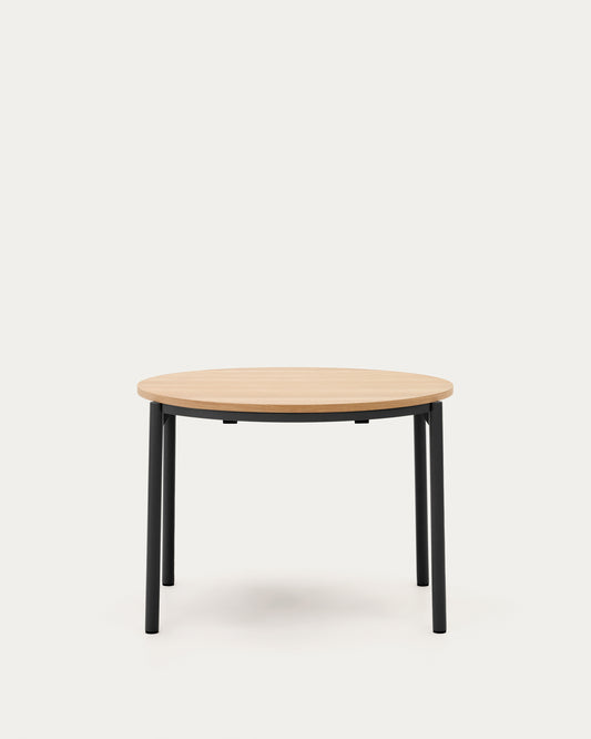 Table ronde extensible Montuiri en placage de chêne et pieds en acier noir Ø90(170) cm