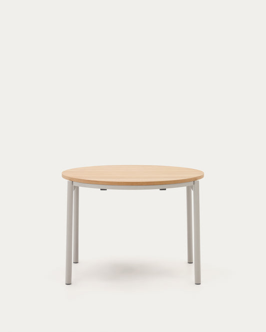 Table ronde extensible Montuiri en placage de chêne et pieds en acier gris  Ø90(170) cm